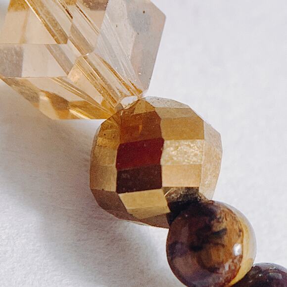 Vintage Tiger Eye Gemstone Necklace Amber Glass Beaded Choker Silver Tone Toggle - Picture 9 of 12